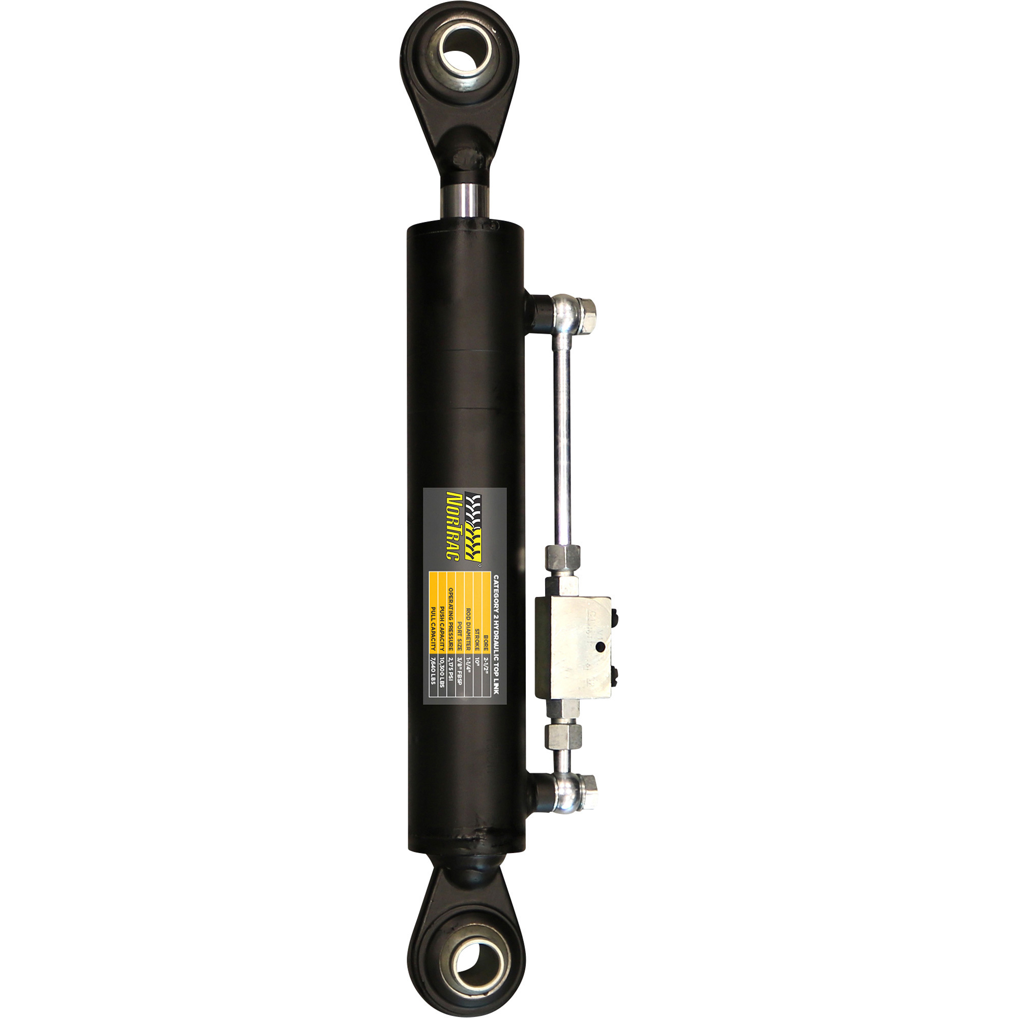 NorTrac Hydraulic Top Link Cylinder and Quick-Connect Hose Kit with Double Pilot-Operated Check Valve, 2.5in. x 10in., Category 2